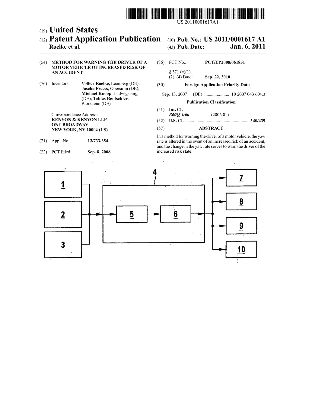 METHOD FOR WARNING THE DRIVER OF A MOTOR VEHICLE OF INCREASED RISK OF AN ACCIDENT - diagram, schematic, and image 01