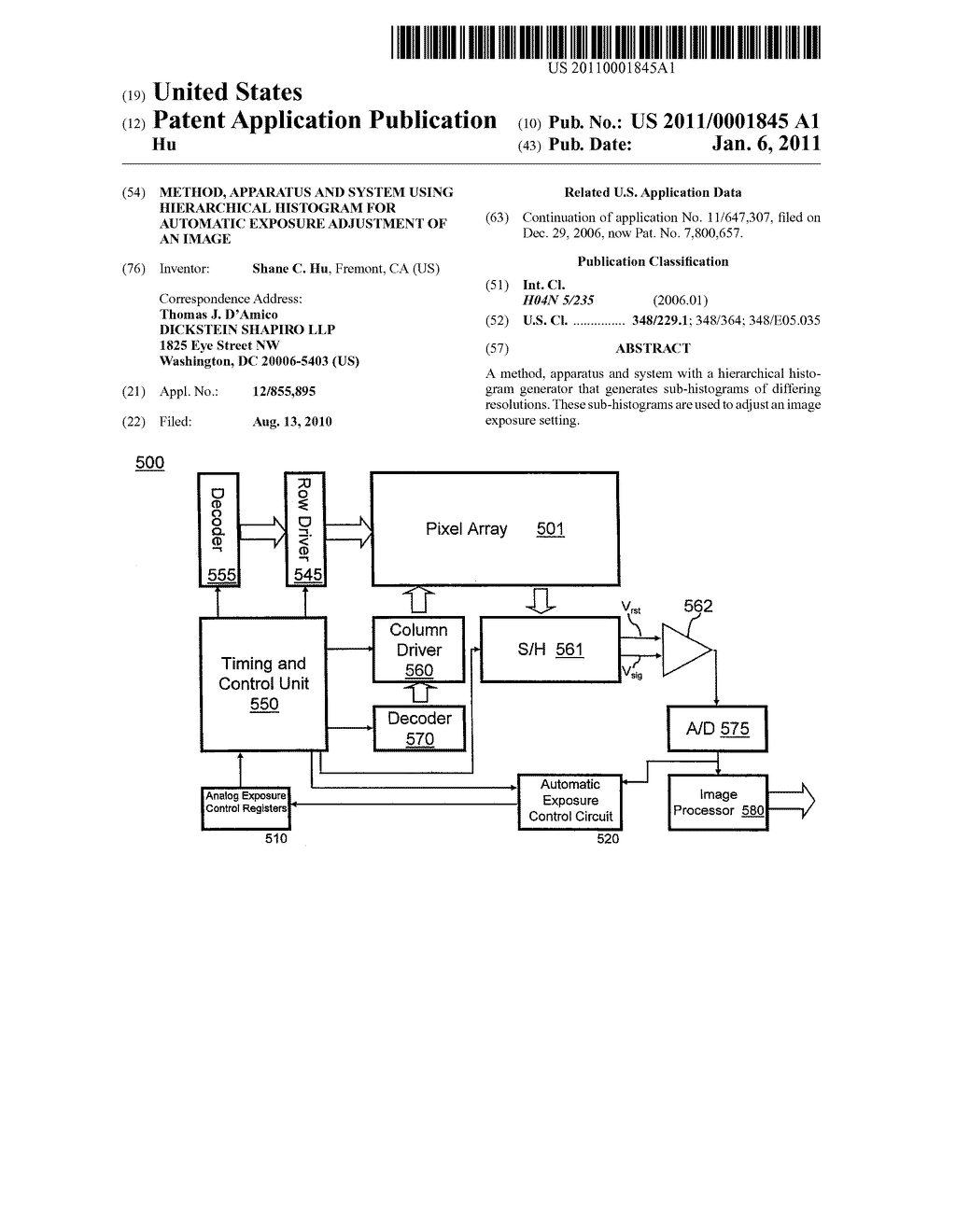 METHOD, APPARATUS AND SYSTEM USING HIERARCHICAL HISTOGRAM FOR AUTOMATIC EXPOSURE ADJUSTMENT OF AN IMAGE - diagram, schematic, and image 01