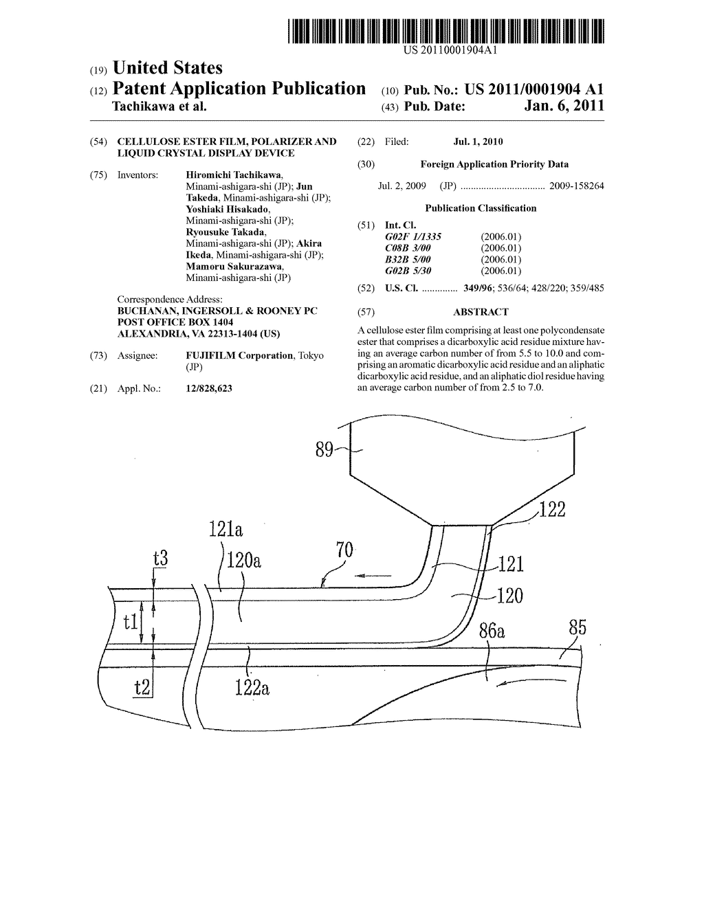 CELLULOSE ESTER FILM, POLARIZER AND LIQUID CRYSTAL DISPLAY DEVICE - diagram, schematic, and image 01