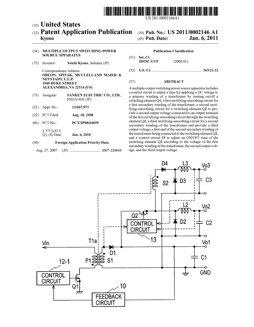 MULTIPLE OUTPUT SWITCHING POWER SOURCE APPARATUS - diagram, schematic, and image 01