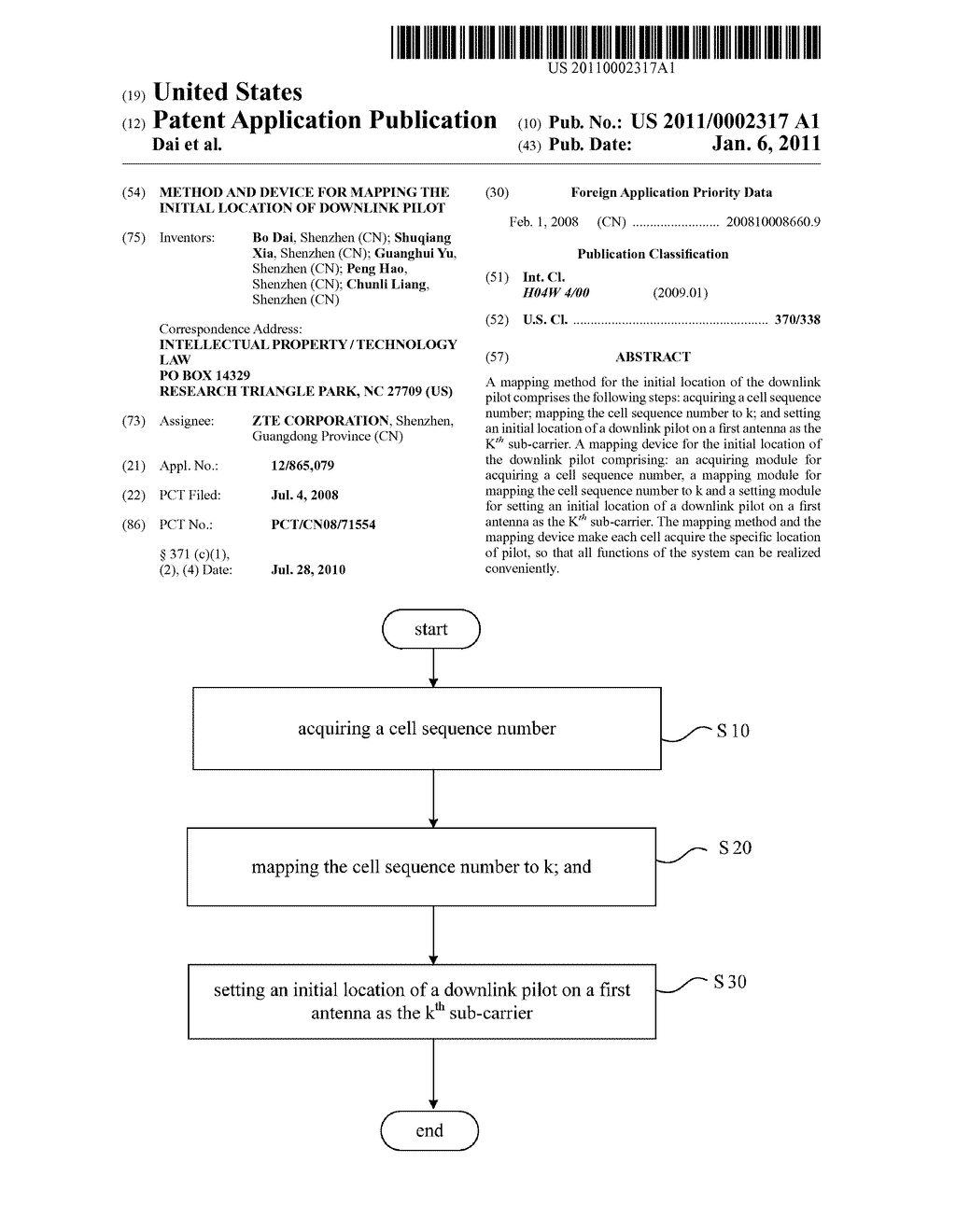 METHOD AND DEVICE FOR MAPPING THE INITIAL LOCATION OF DOWNLINK PILOT - diagram, schematic, and image 01