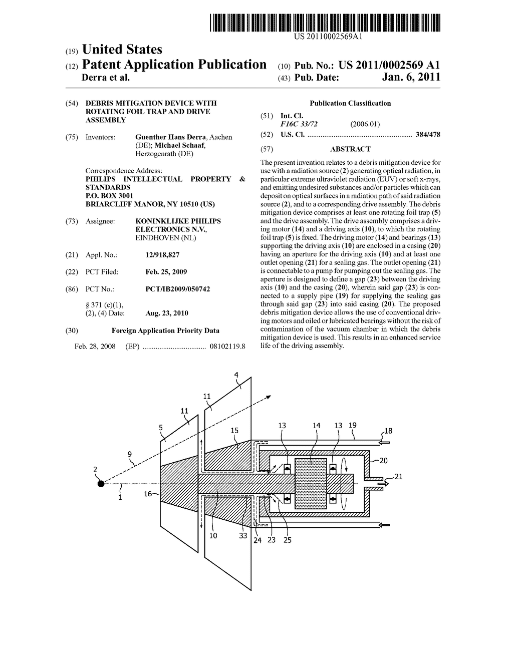 DEBRIS MITIGATION DEVICE WITH ROTATING FOIL TRAP AND DRIVE ASSEMBLY - diagram, schematic, and image 01