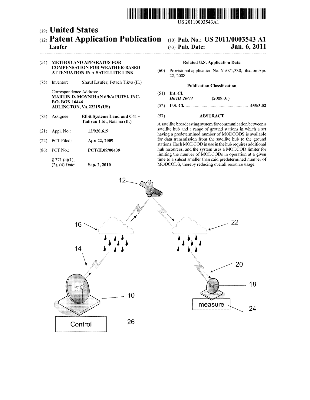 METHOD AND APPARATUS FOR COMPENSATION FOR WEATHER-BASED ATTENUATION IN A SATELLITE LINK - diagram, schematic, and image 01