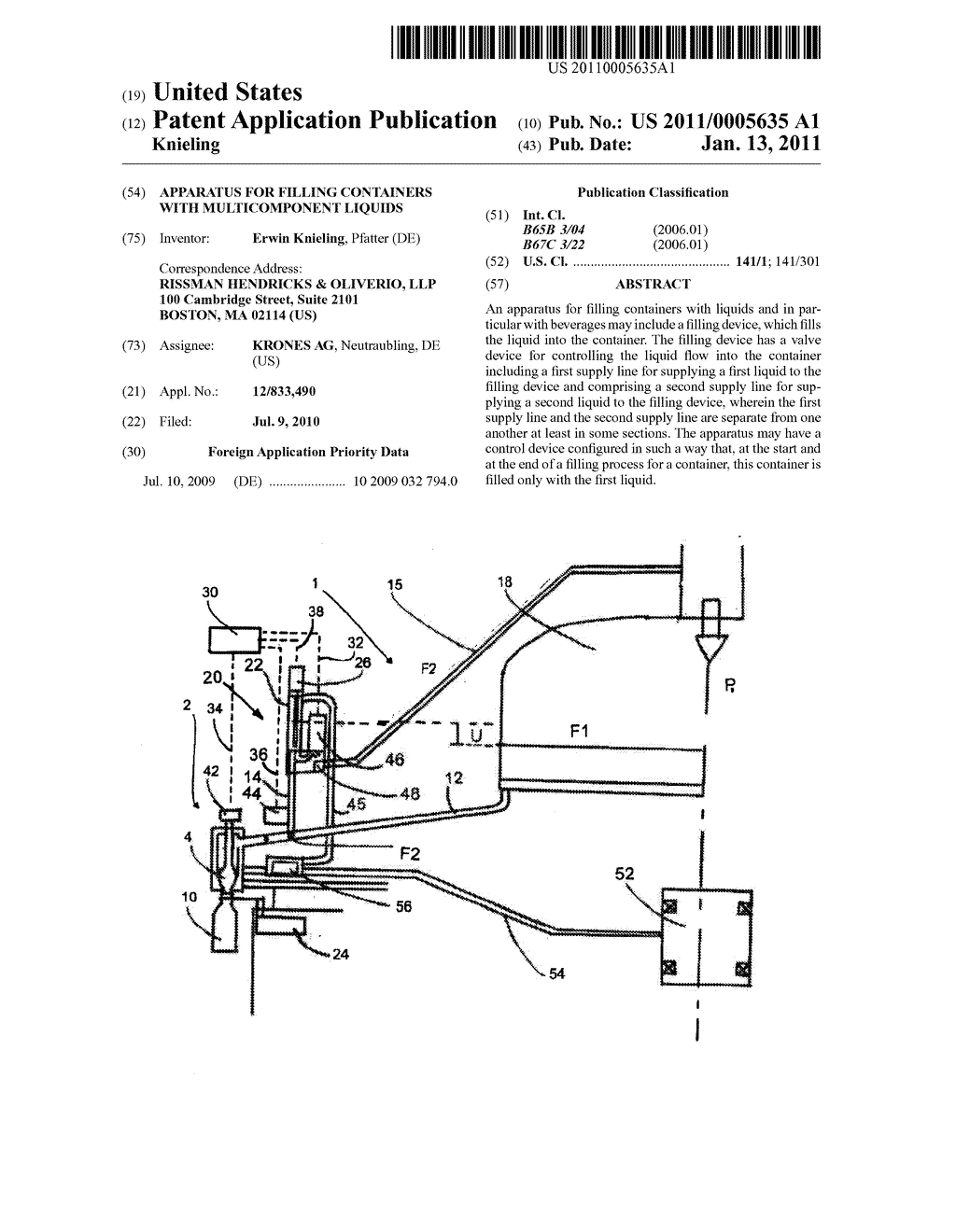 APPARATUS FOR FILLING CONTAINERS WITH MULTICOMPONENT LIQUIDS - diagram, schematic, and image 01