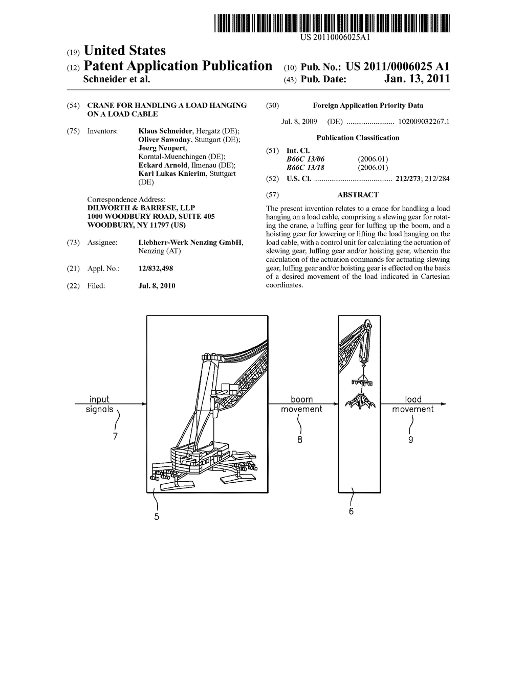 CRANE FOR HANDLING A LOAD HANGING ON A LOAD CABLE - diagram, schematic, and image 01