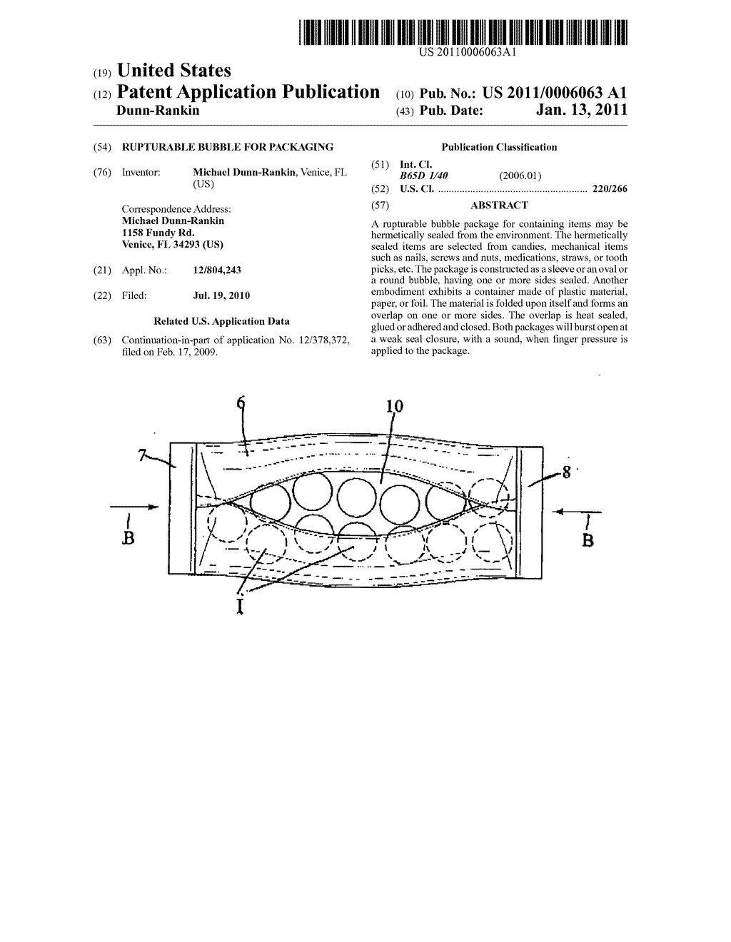 Rupturable bubble for packaging - diagram, schematic, and image 01