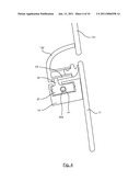 DEVICE FOR CLOSING OFF AN OPENING FORMED IN THE BODYWORK OF A VEHICLE, WITH A GUIDE ELEMENT AND SLIDE FORMING A SHUTTLE, AND CORRESPONDING VEHICLE diagram and image