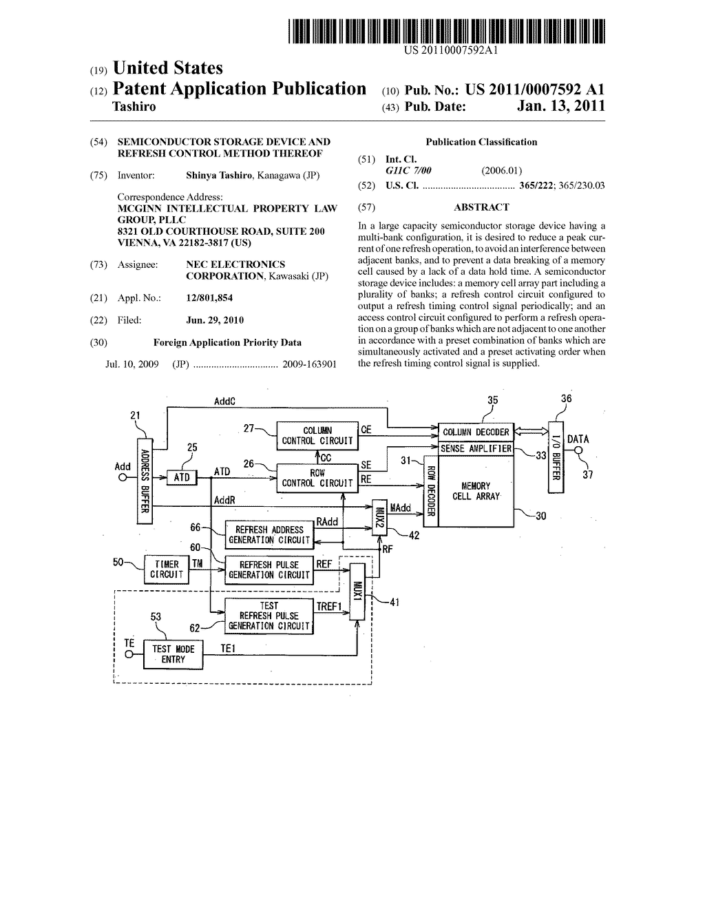 Semiconductor storage device and refresh control method thereof - diagram, schematic, and image 01