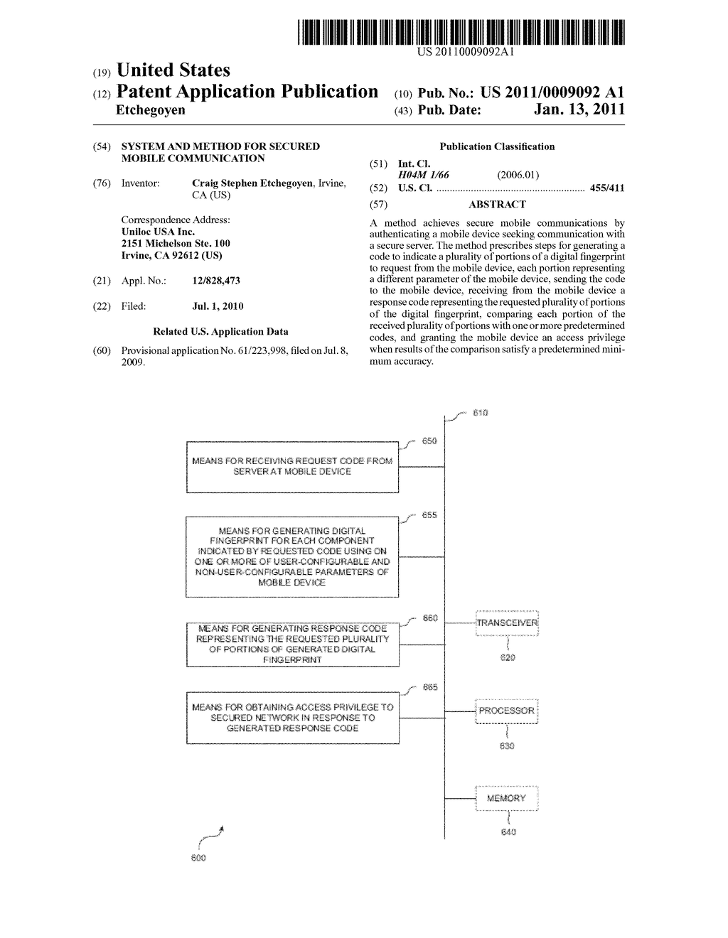 System and Method for Secured Mobile Communication - diagram, schematic, and image 01