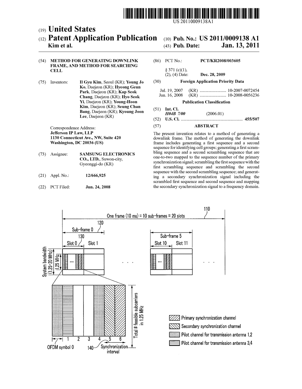 METHOD FOR GENERATING DOWNLINK FRAME, AND METHOD FOR SEARCHING CELL - diagram, schematic, and image 01