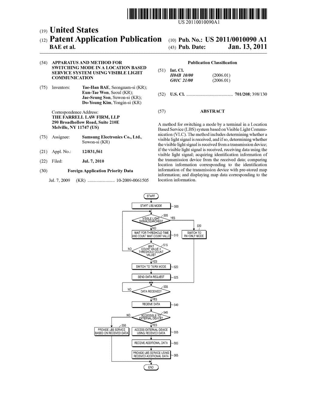 APPARATUS AND METHOD FOR SWITCHING MODE IN A LOCATION BASED SERVICE SYSTEM USING VISIBLE LIGHT COMMUNICATION - diagram, schematic, and image 01