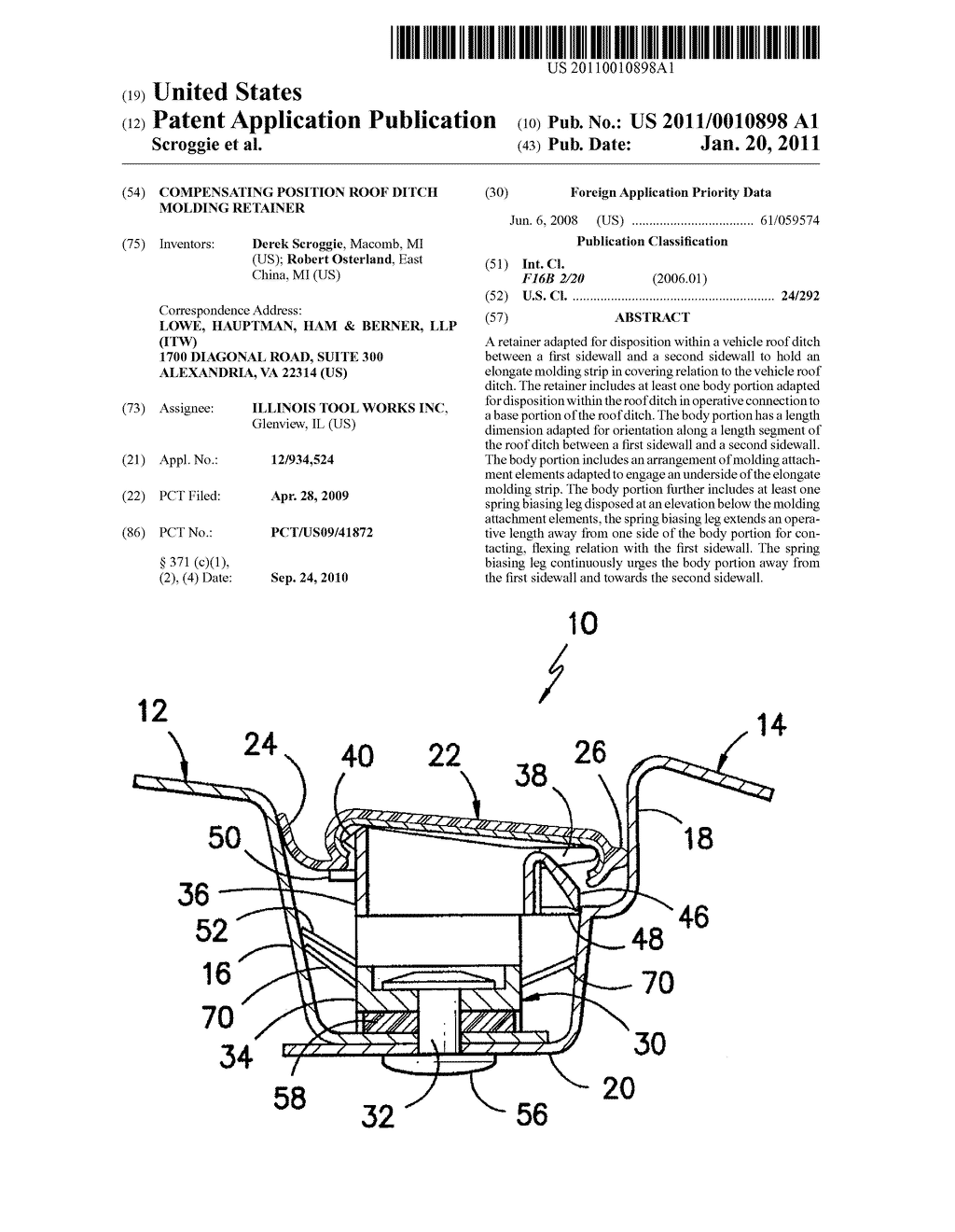 COMPENSATING POSITION ROOF DITCH MOLDING RETAINER - diagram, schematic, and image 01