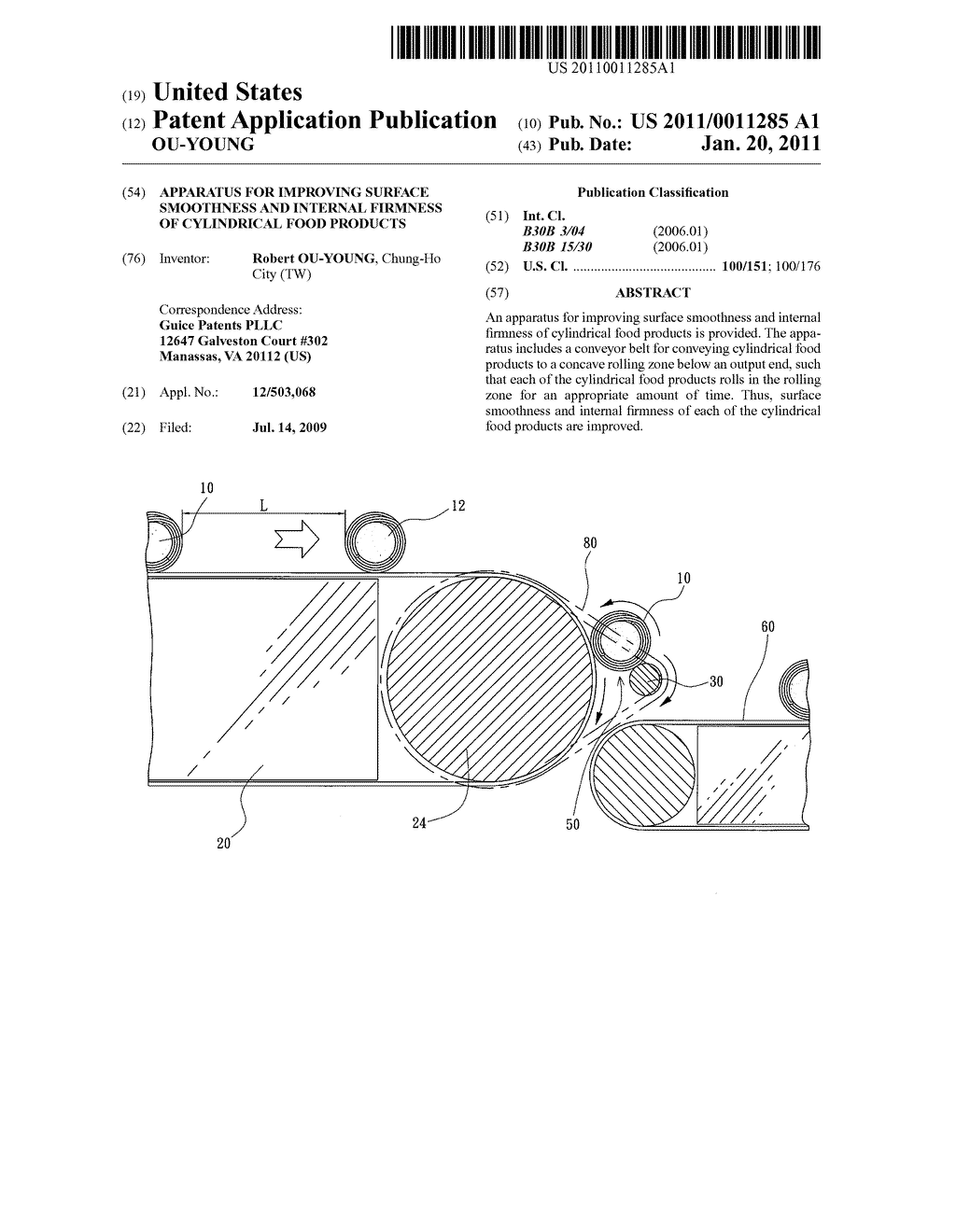 APPARATUS FOR IMPROVING SURFACE SMOOTHNESS AND INTERNAL FIRMNESS OF CYLINDRICAL FOOD PRODUCTS - diagram, schematic, and image 01