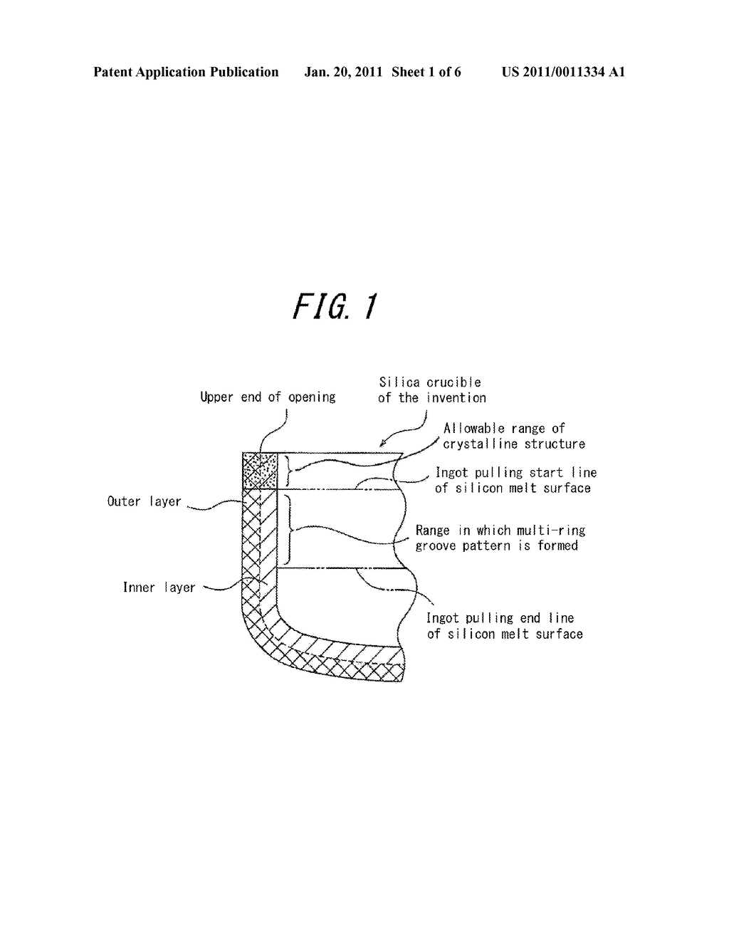 SILICA CRUCIBLE FOR PULLING SILICON SINGLE CRYSTAL AND METHOD OF PRODUCING THE SAME - diagram, schematic, and image 02