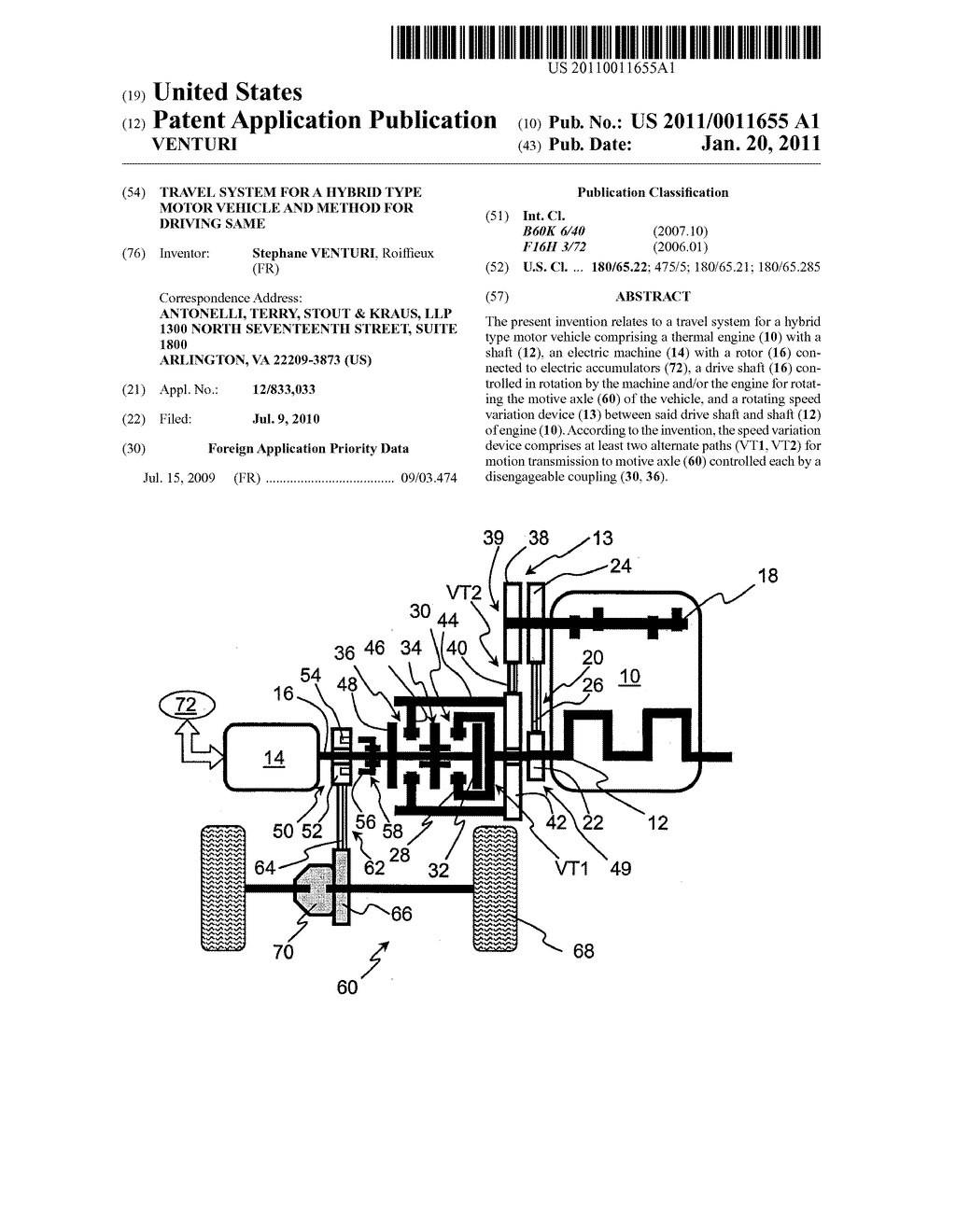 TRAVEL SYSTEM FOR A HYBRID TYPE MOTOR VEHICLE AND METHOD FOR DRIVING SAME - diagram, schematic, and image 01