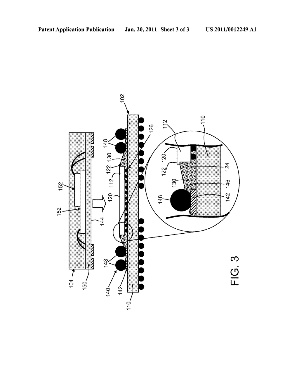 IC CHIP PACKAGE HAVING IC CHIP WITH OVERHANG AND/OR BGA BLOCKING UNDERFILL MATERIAL FLOW AND RELATED METHODS - diagram, schematic, and image 04