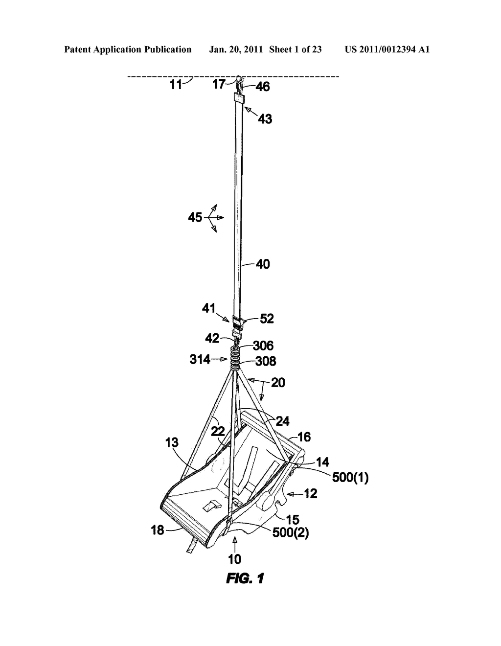 Baby seat sling for suspending a baby seat from a structure - diagram, schematic, and image 02