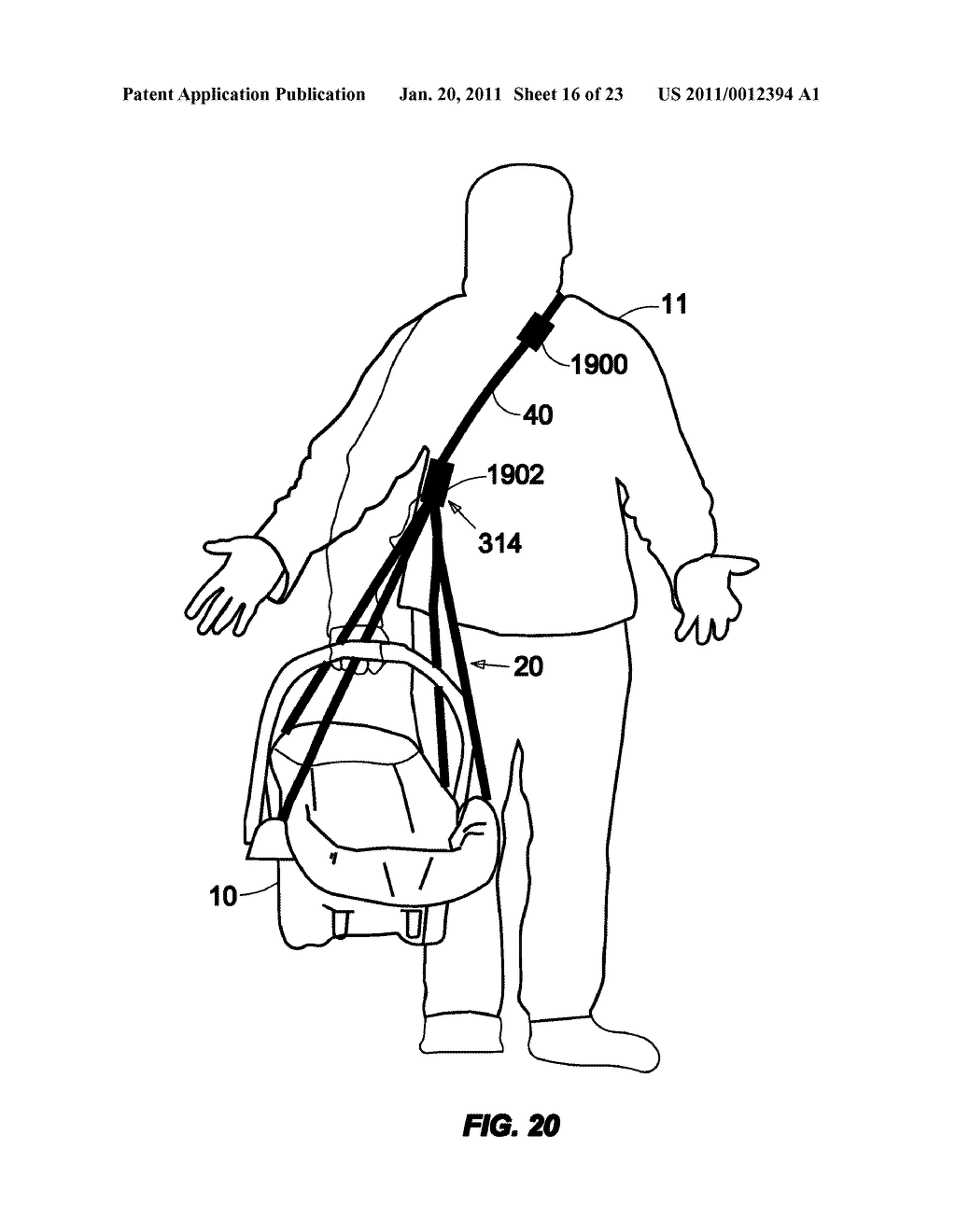 Baby seat sling for suspending a baby seat from a structure - diagram, schematic, and image 17