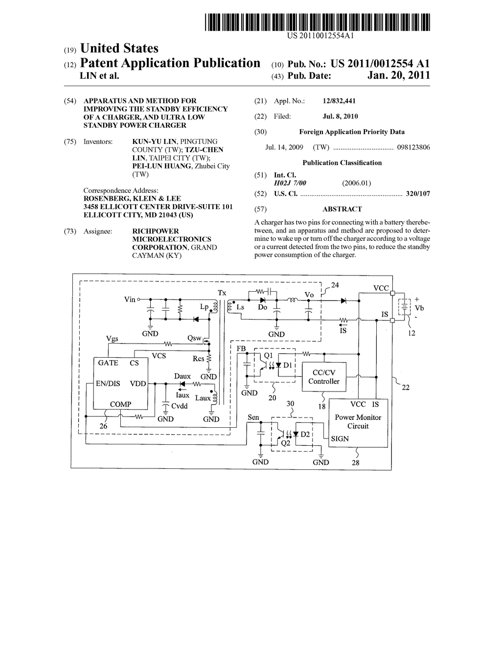 APPARATUS AND METHOD FOR IMPROVING THE STANDBY EFFICIENCY OF A CHARGER, AND ULTRA LOW STANDBY POWER CHARGER - diagram, schematic, and image 01