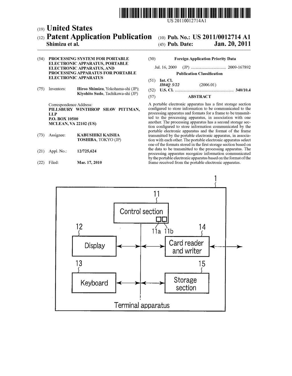 PROCESSING SYSTEM FOR PORTABLE ELECTRONIC APPARATUS, PORTABLE ELECTRONIC APPARATUS, AND PROCESSING APPARATUS FOR PORTABLE ELECTRONIC APPARATUS - diagram, schematic, and image 01