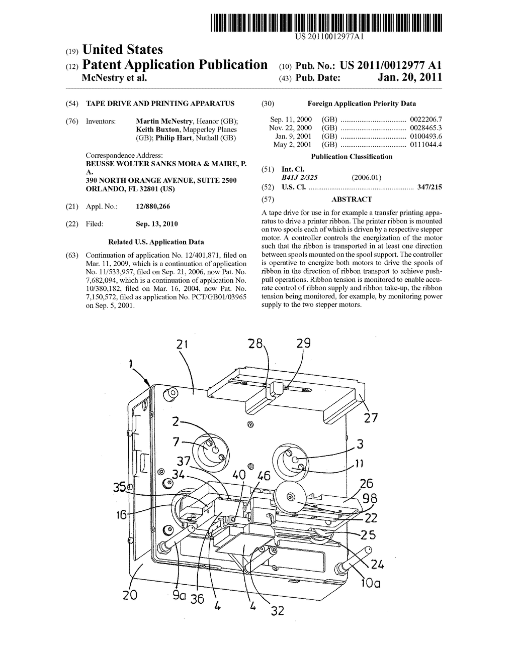 TAPE DRIVE AND PRINTING APPARATUS - diagram, schematic, and image 01