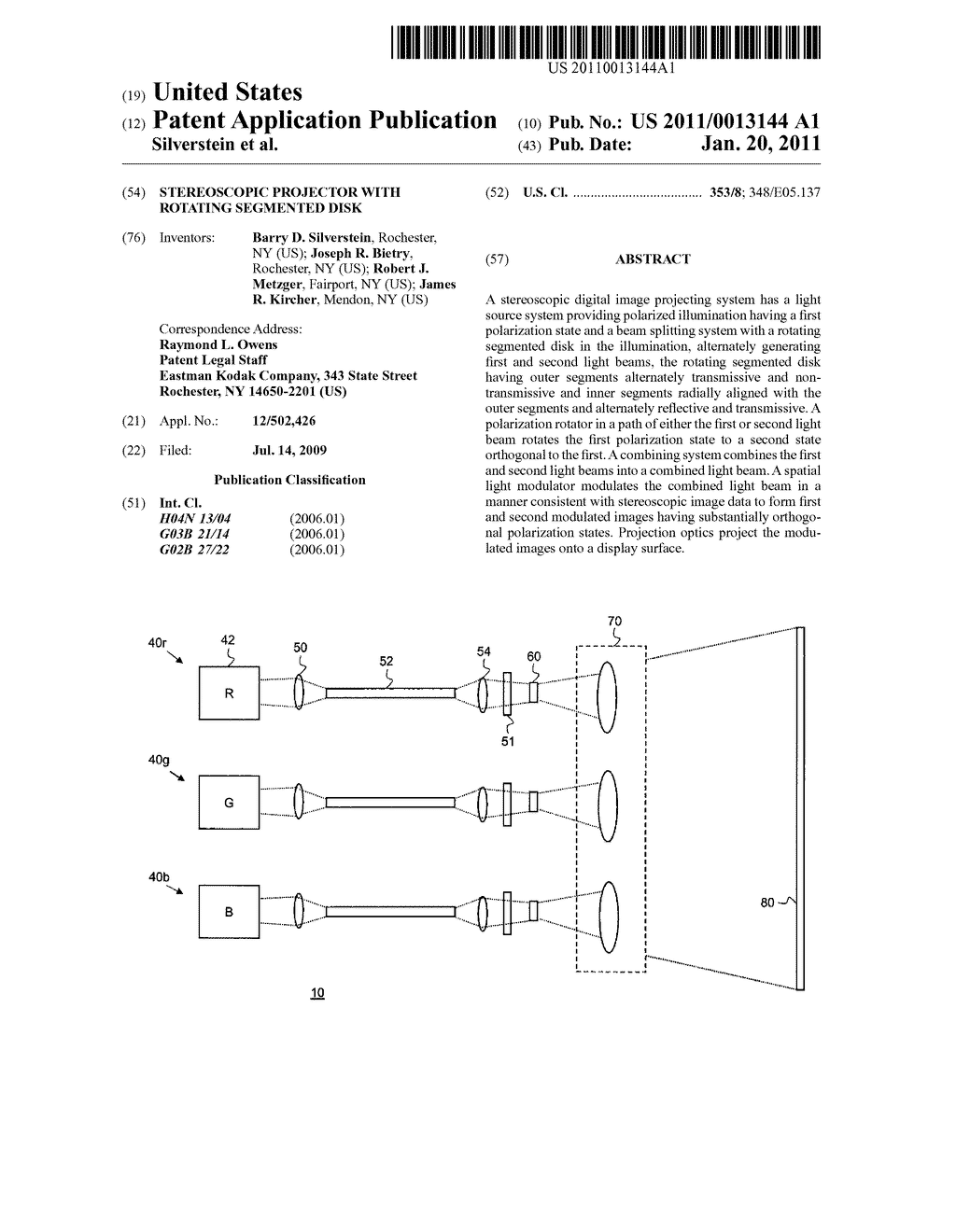 STEREOSCOPIC PROJECTOR WITH ROTATING SEGMENTED DISK - diagram, schematic, and image 01