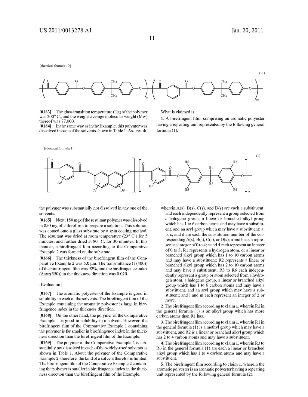 BIREFRINGENT FILM, POLARIZING PLATE, IMAGE DISPLAY, AND AROMATIC POLYESTER - diagram, schematic, and image 13