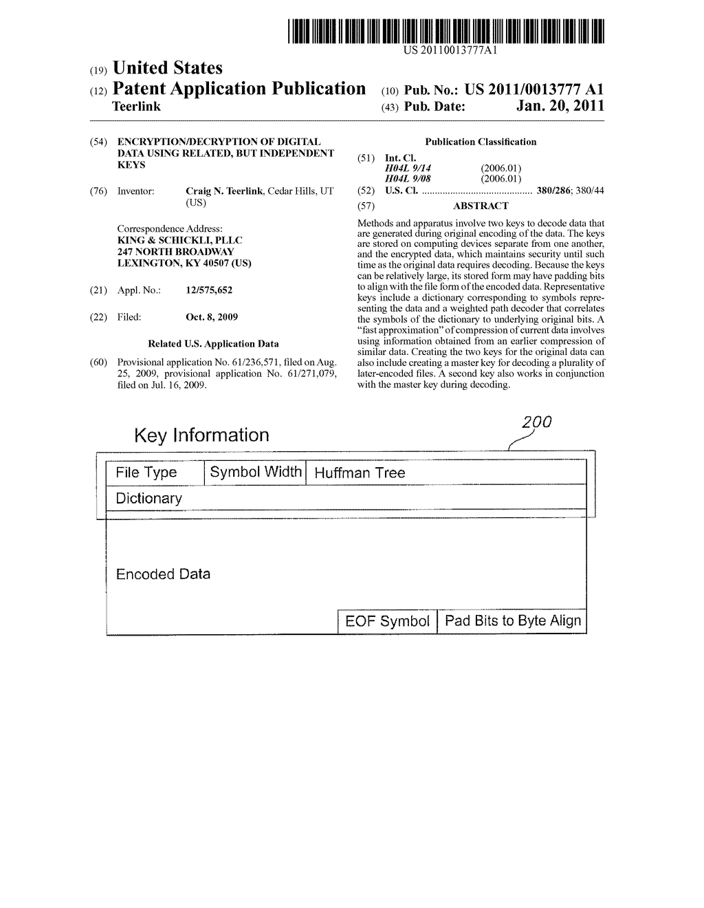 ENCRYPTION/DECRYPTION OF DIGITAL DATA USING RELATED, BUT INDEPENDENT KEYS - diagram, schematic, and image 01