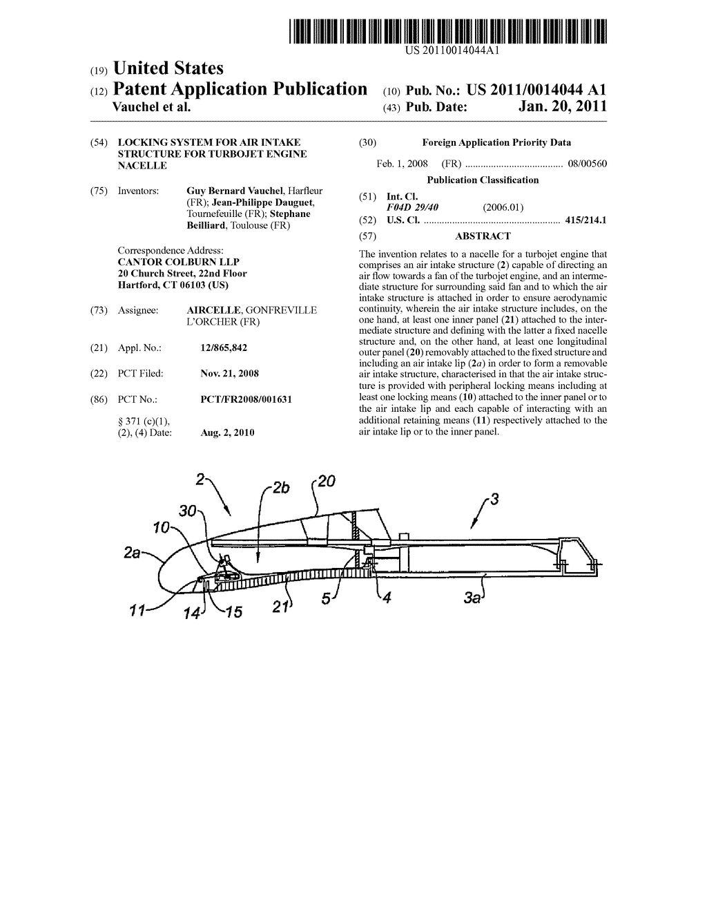 LOCKING SYSTEM FOR AIR INTAKE STRUCTURE FOR TURBOJET ENGINE NACELLE - diagram, schematic, and image 01