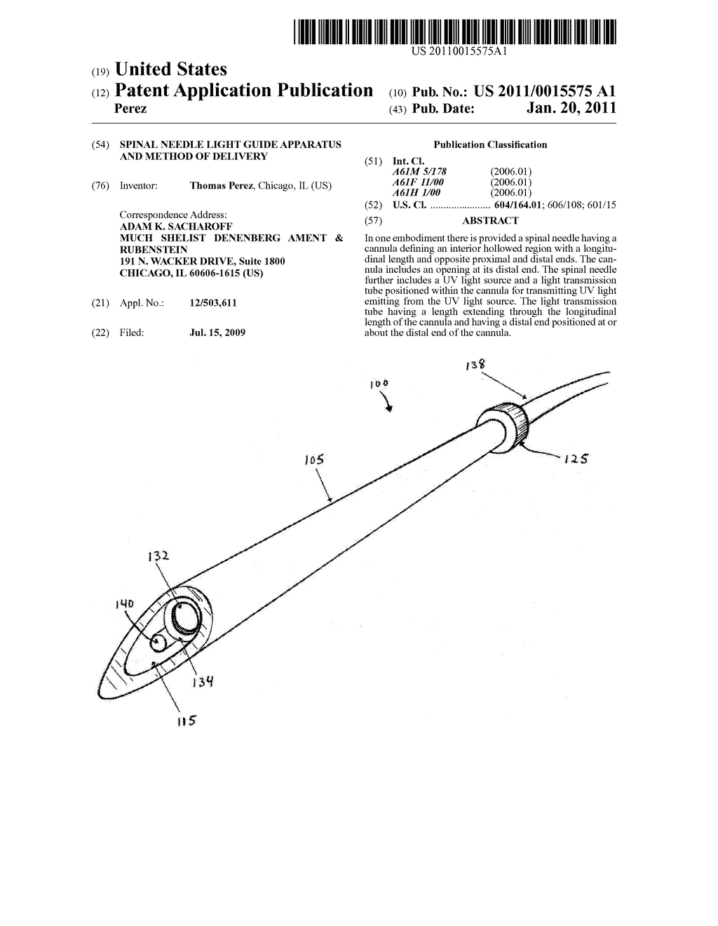 SPINAL NEEDLE LIGHT GUIDE APPARATUS AND METHOD OF DELIVERY - diagram, schematic, and image 01