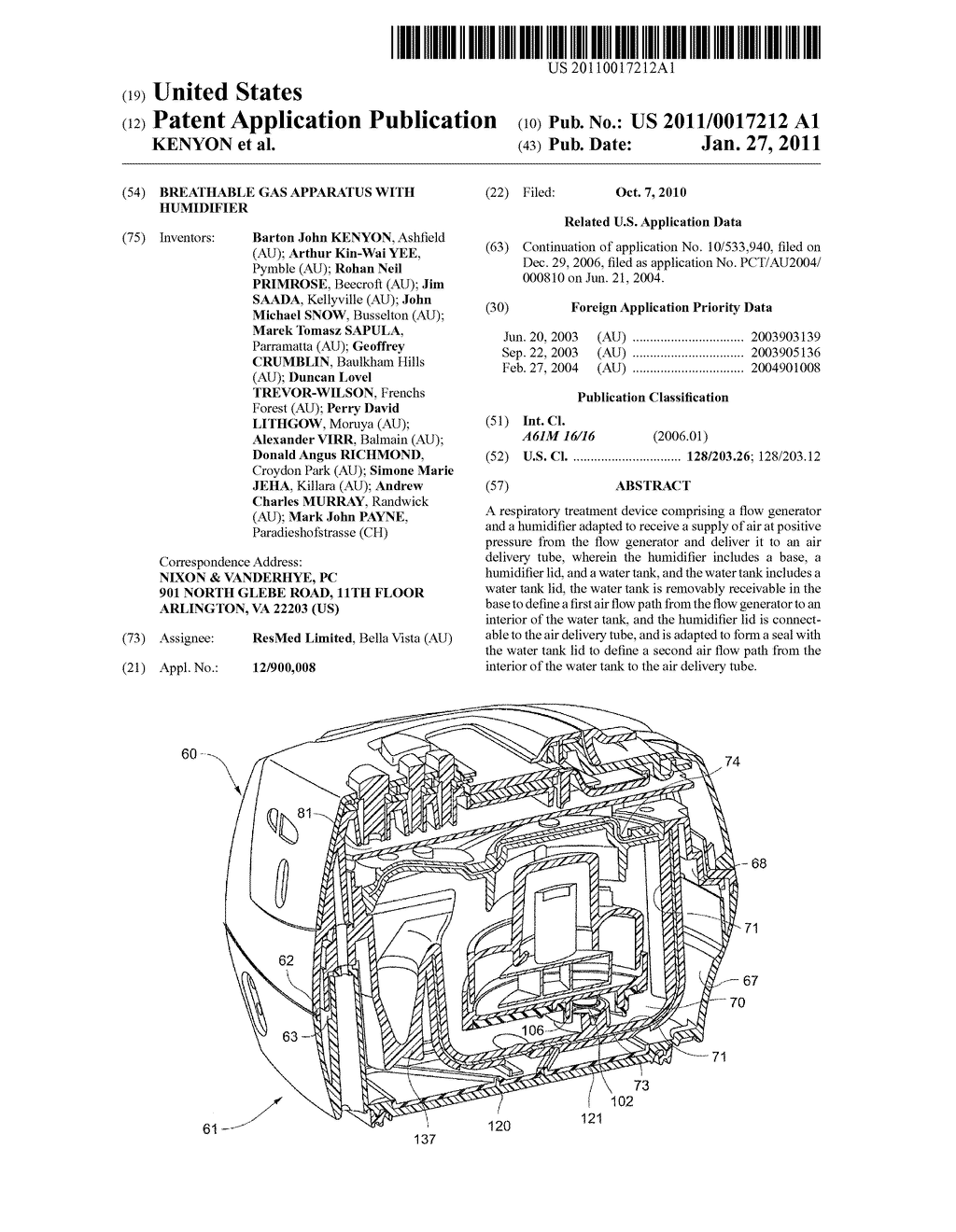 BREATHABLE GAS APPARATUS WITH HUMIDIFIER - diagram, schematic, and image 01