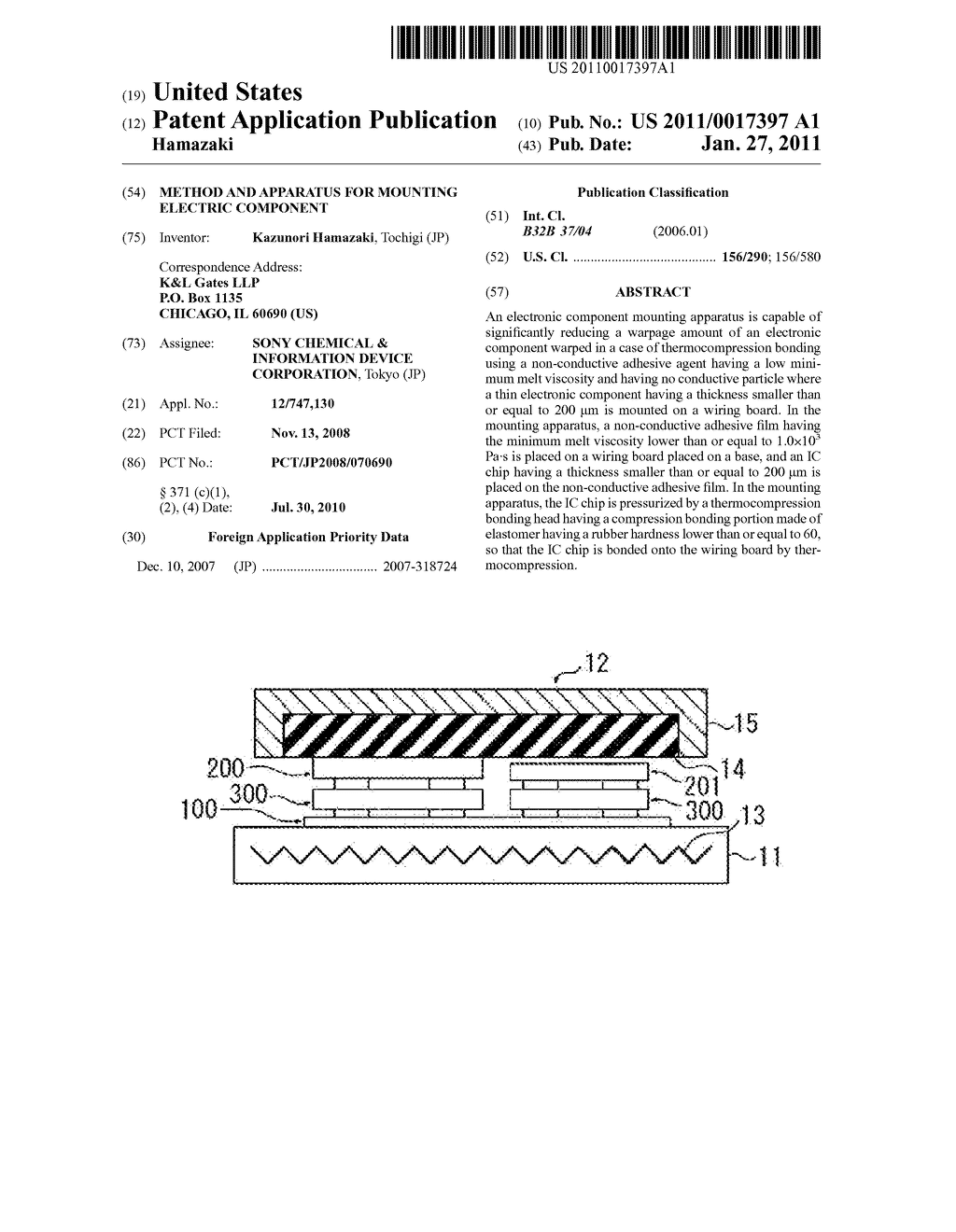 METHOD AND APPARATUS FOR MOUNTING ELECTRIC COMPONENT - diagram, schematic, and image 01