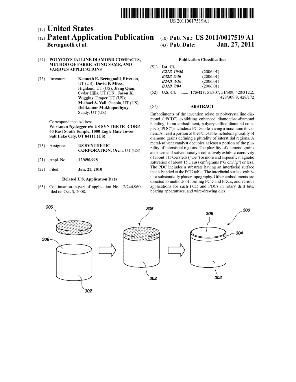 POLYCRYSTALLINE DIAMOND COMPACTS, METHOD OF FABRICATING SAME, AND VARIOUS APPLICATIONS - diagram, schematic, and image 01