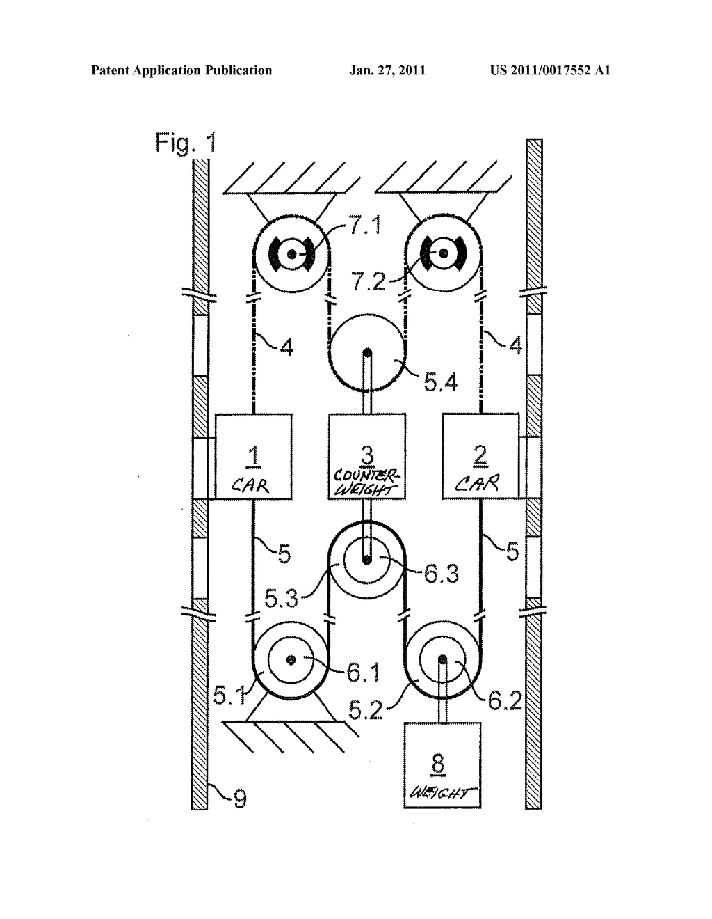 ELEVATOR WITH TWO ELEVATOR CARS AND A COMMON COUNTERWEIGHT - diagram, schematic, and image 02