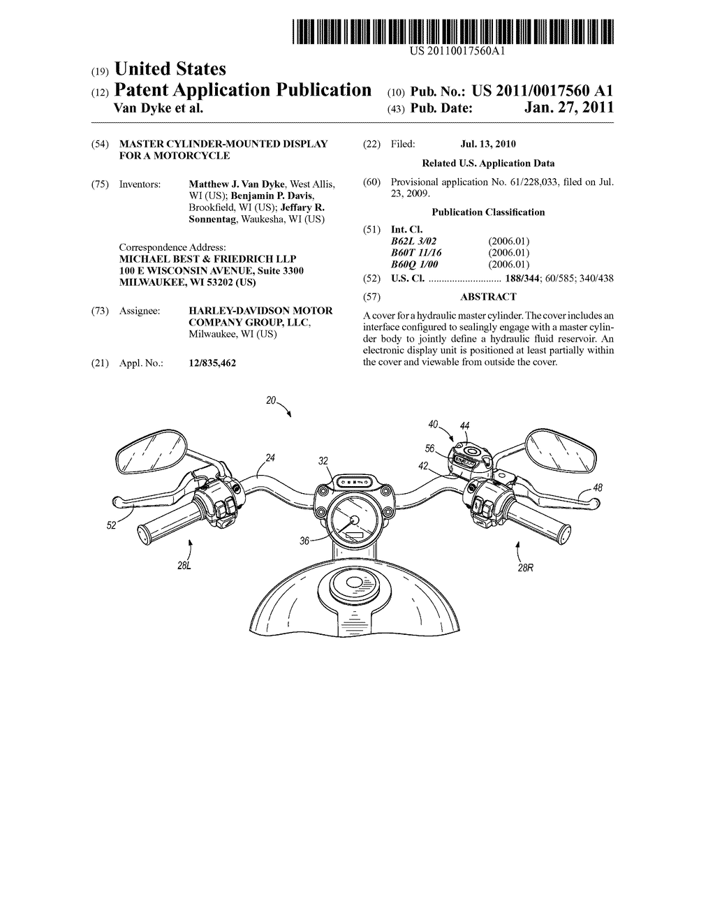 MASTER CYLINDER-MOUNTED DISPLAY FOR A MOTORCYCLE - diagram, schematic, and image 01