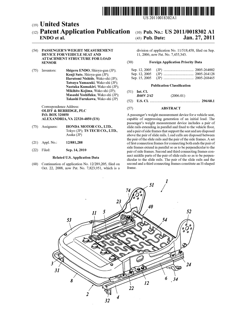 PASSENGER'S WEIGHT MEASUREMENT DEVICE FOR VEHICLE SEAT AND ATTACHMENT STRUCTURE FOR LOAD SENSOR - diagram, schematic, and image 01