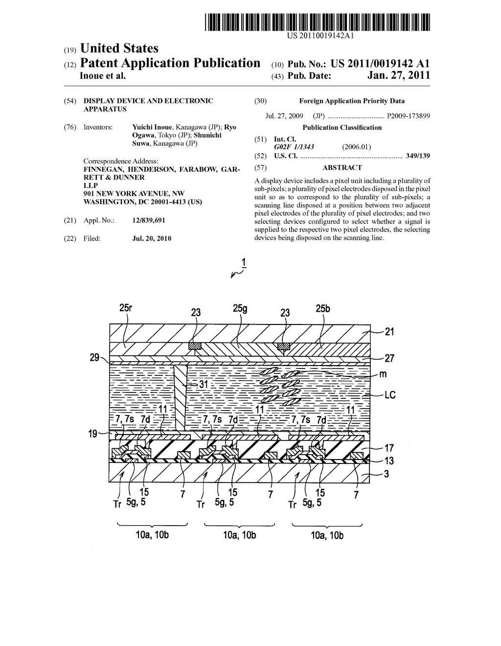 DISPLAY DEVICE AND ELECTRONIC APPARATUS - diagram, schematic, and image 01