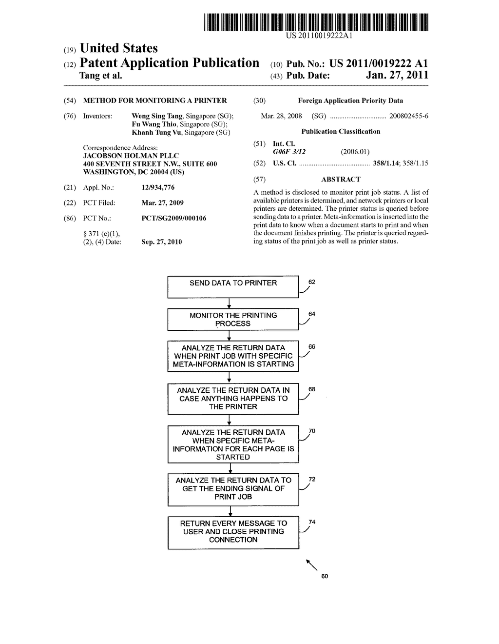 METHOD FOR MONITORING A PRINTER - diagram, schematic, and image 01