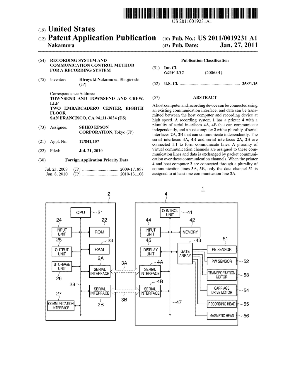 RECORDING SYSTEM AND COMMUNICATION CONTROL METHOD FOR A RECORDING SYSTEM - diagram, schematic, and image 01