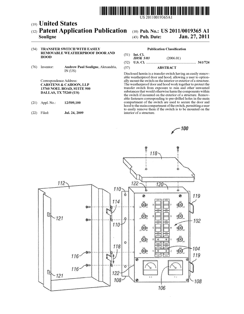 Transfer Switch With Easily Removable Weatherproof Door and Hood - diagram, schematic, and image 01