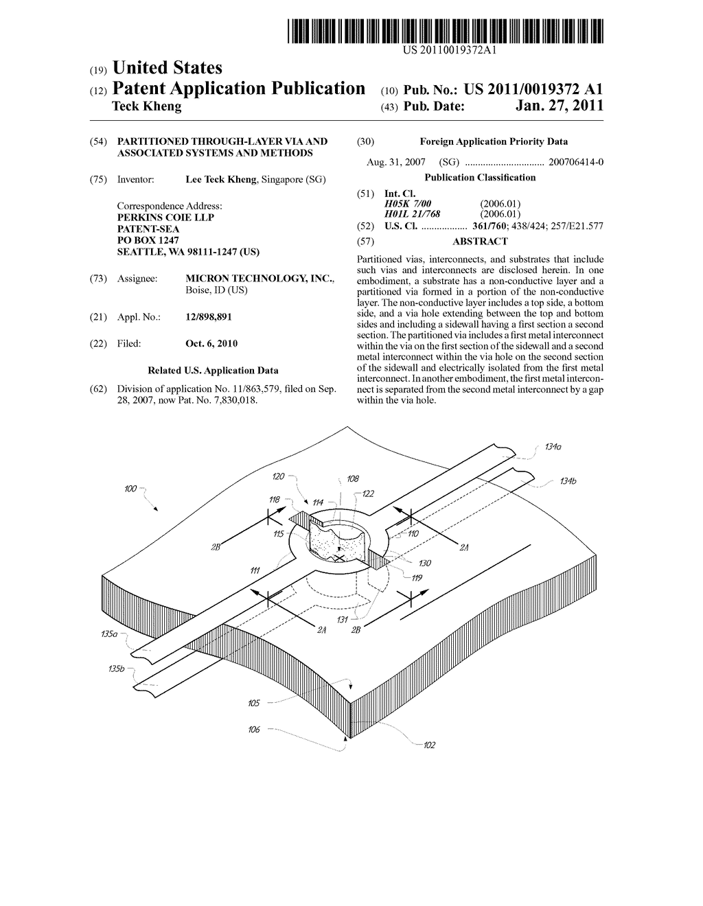 PARTITIONED THROUGH-LAYER VIA AND ASSOCIATED SYSTEMS AND METHODS - diagram, schematic, and image 01