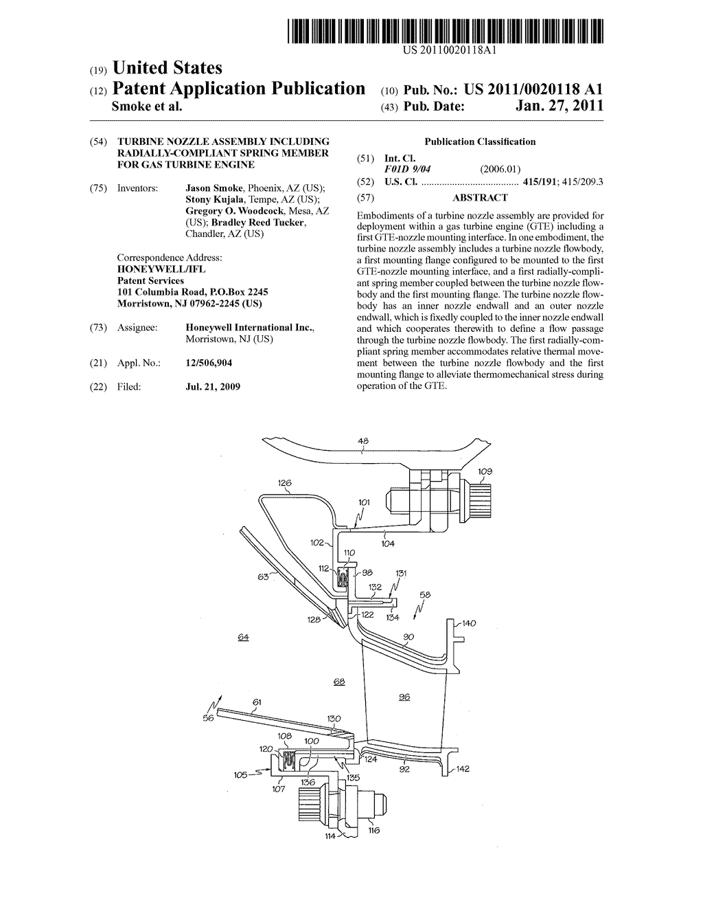 TURBINE NOZZLE ASSEMBLY INCLUDING RADIALLY-COMPLIANT SPRING MEMBER FOR GAS TURBINE ENGINE - diagram, schematic, and image 01