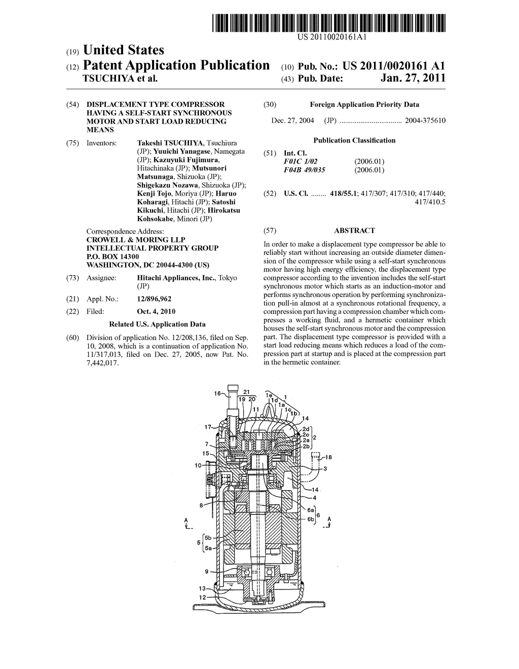 Displacement Type Compressor Having a Self-Start Synchronous Motor and Start Load Reducing Means - diagram, schematic, and image 01