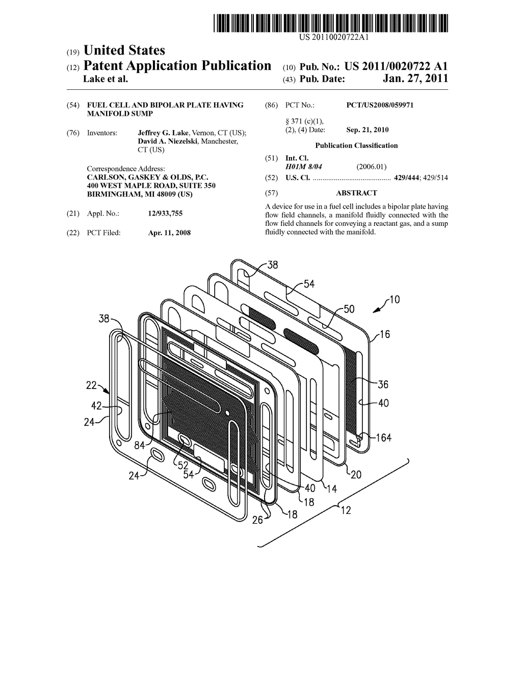 FUEL CELL AND BIPOLAR PLATE HAVING MANIFOLD SUMP - diagram, schematic, and image 01