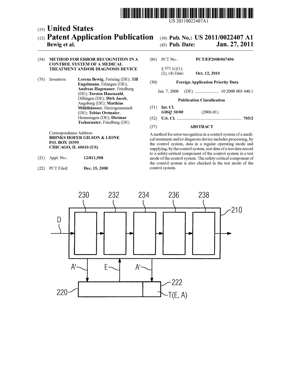 METHOD FOR ERROR RECOGNITION IN A CONTROL SYSTEM OF A MEDICAL TREATMENT AND/OR DIAGNOSIS DEVICE - diagram, schematic, and image 01