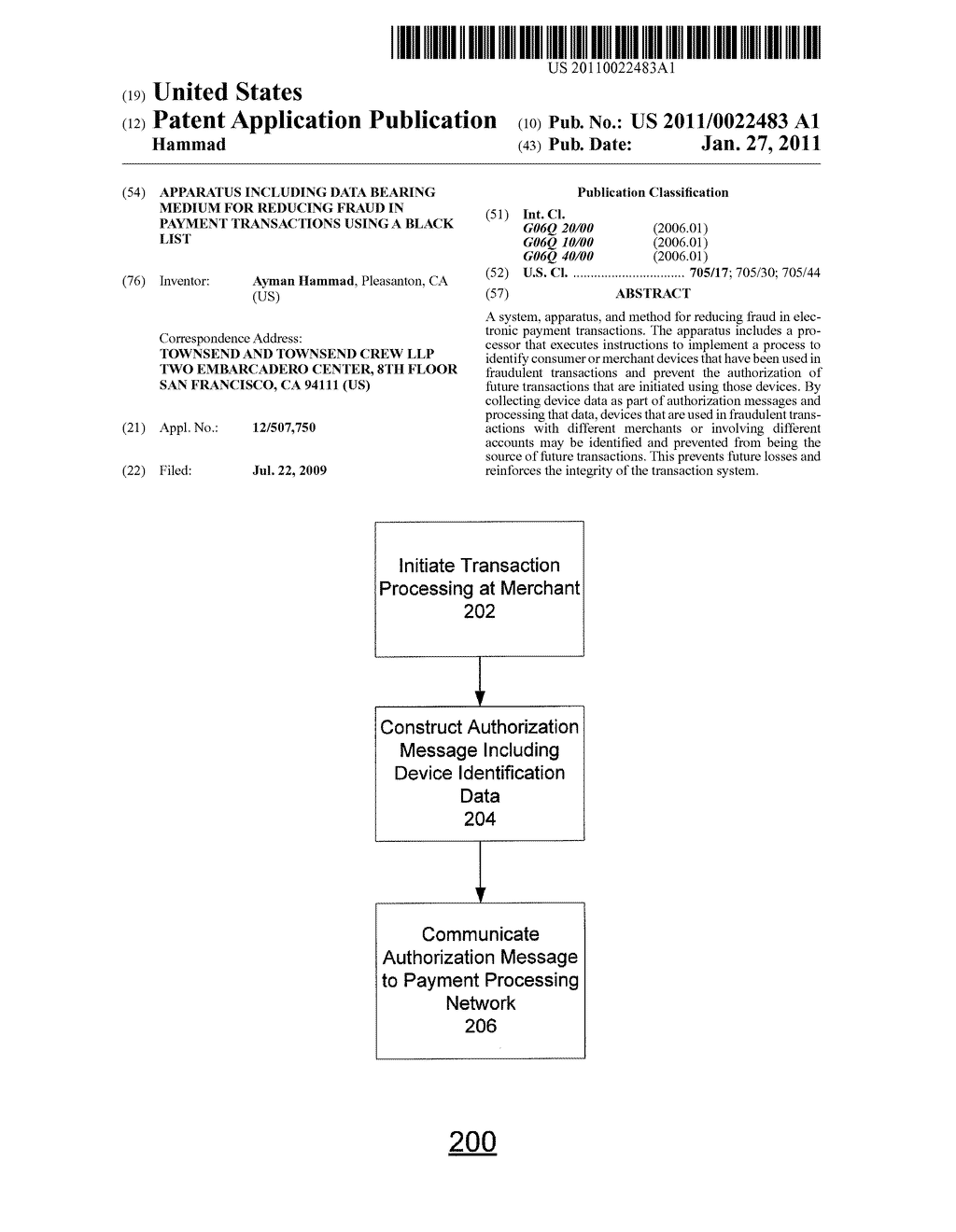 APPARATUS INCLUDING DATA BEARING MEDIUM FOR REDUCING FRAUD IN PAYMENT TRANSACTIONS USING A BLACK LIST - diagram, schematic, and image 01