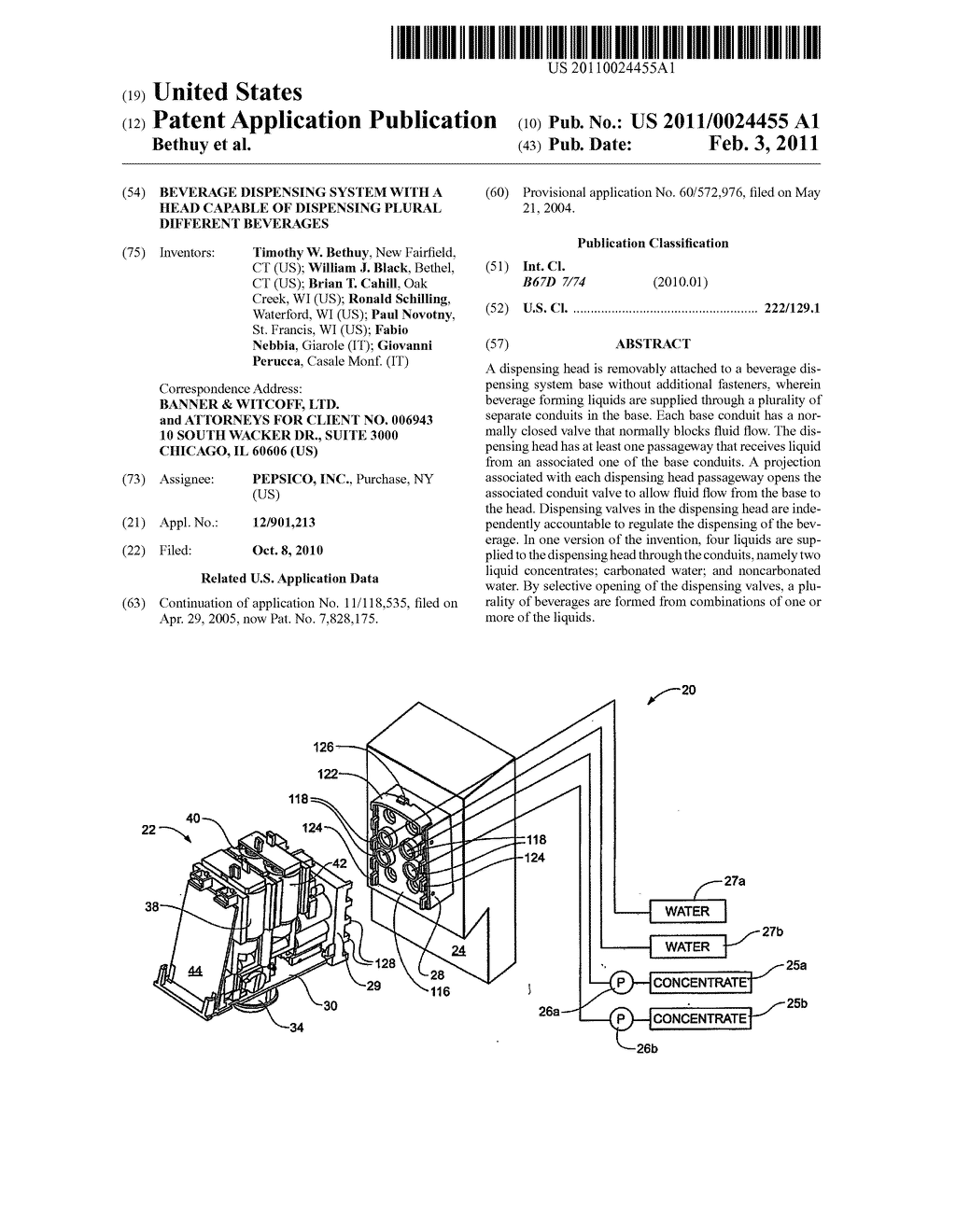 BEVERAGE DISPENSING SYSTEM WITH A HEAD CAPABLE OF DISPENSING PLURAL DIFFERENT BEVERAGES - diagram, schematic, and image 01