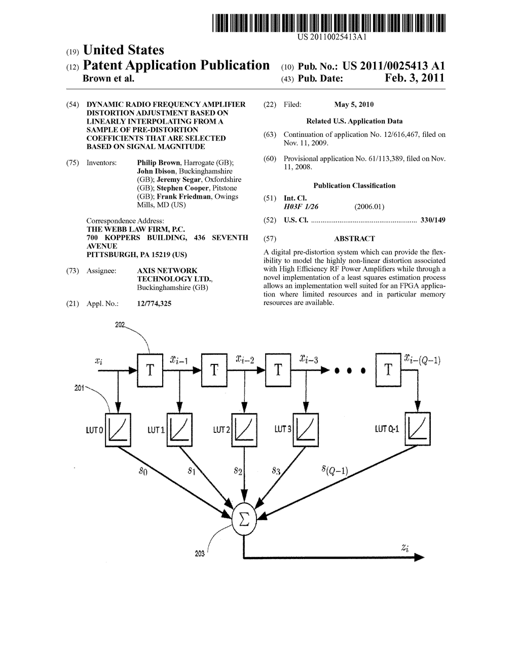 Dynamic Radio Frequency Amplifier Distortion Adjustment Based on Linearly Interpolating from a Sample of Pre-Distortion Coefficients that are Selected Based on Signal Magnitude - diagram, schematic, and image 01