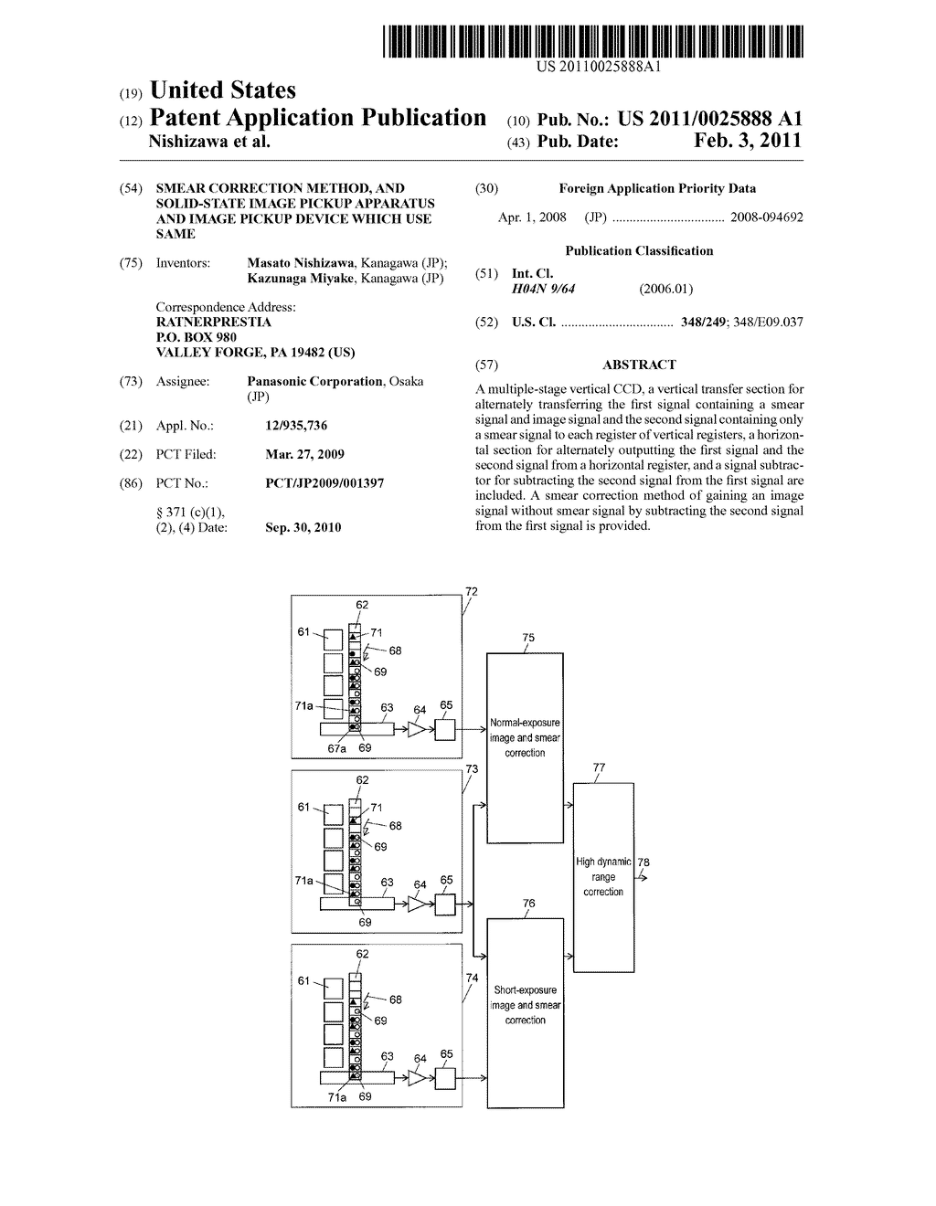 SMEAR CORRECTION METHOD, AND SOLID-STATE IMAGE PICKUP APPARATUS AND IMAGE PICKUP DEVICE WHICH USE SAME - diagram, schematic, and image 01