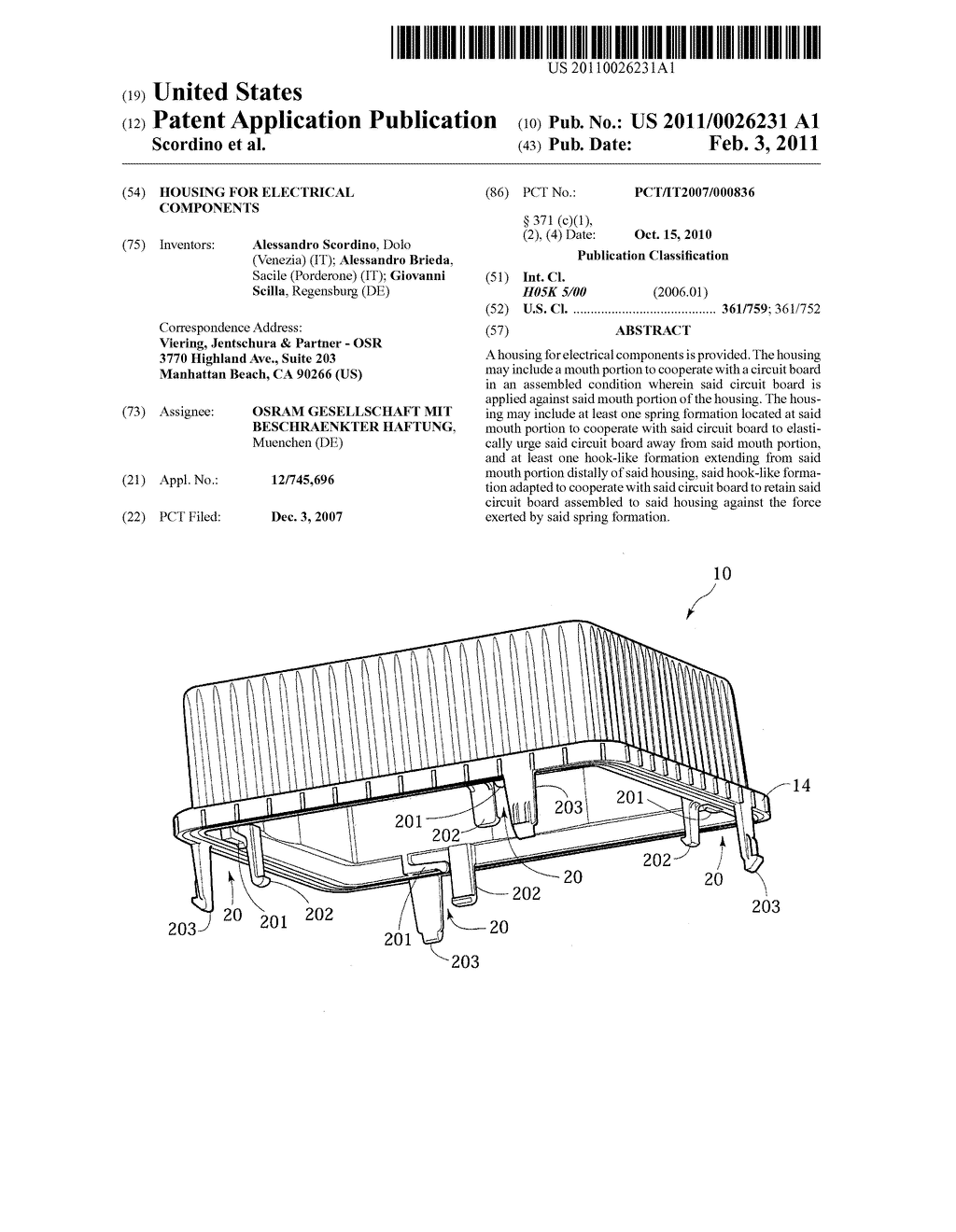 HOUSING FOR ELECTRICAL COMPONENTS - diagram, schematic, and image 01